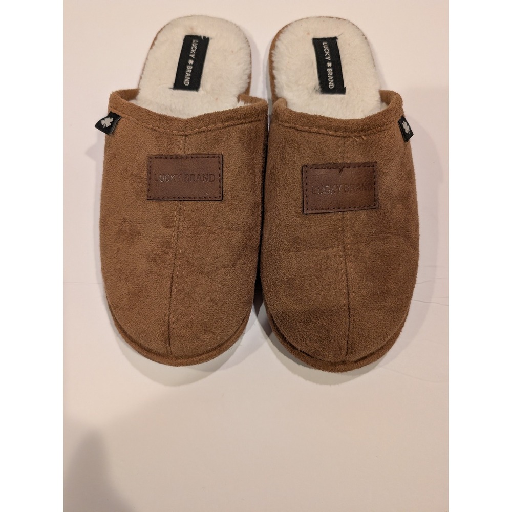 Lucky Brand Womens Faux Suede Fur Lined Scuff Slippers Cognac Brown Size 5